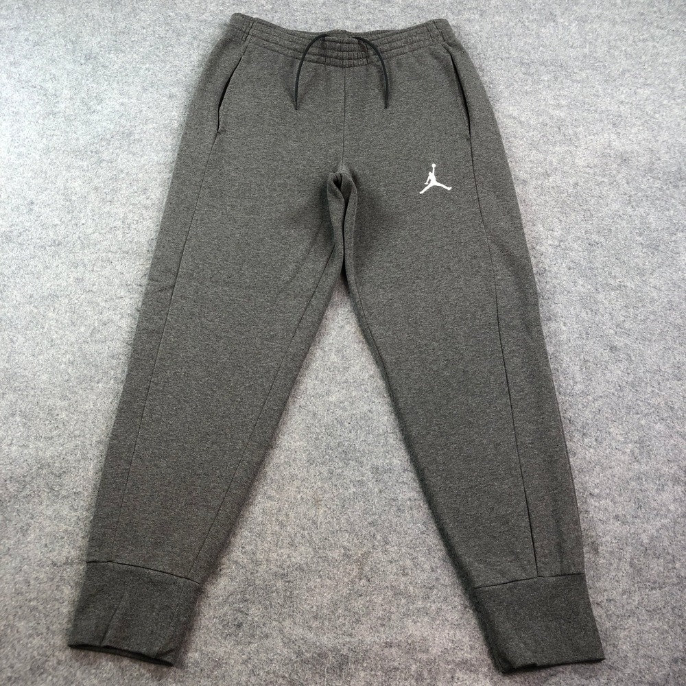 Jordan Mens Jogger Sweatpants M Jumpman Logo Fleece Charcoal Gray Embroidered